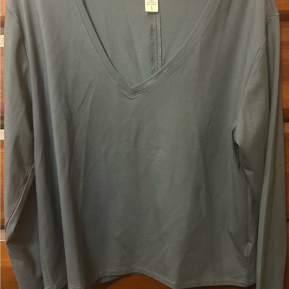 Athleta Charcoal Long Sleeve V-Neck Top